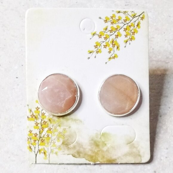 Pale Apricot/Blush Colored Amazonite Post Earrings - Faceted Cabochons Studs - Picture 2 of 3